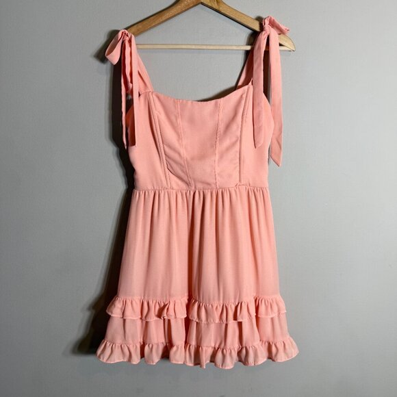 Lucy in the Sky Netty Corset Ruffle Mini Dress Womens Small Pink Bows Girly Chic - Picture 5 of 14